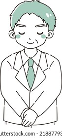 Illustration of a senior man wearing a white coat bowing