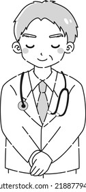Illustration of a senior man wearing a white coat bowing