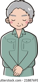 Illustration of a senior man wearing work clothes bowing