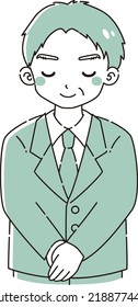 Illustration of a senior man wearing work clothes bowing