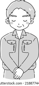 Illustration of a senior man wearing work clothes bowing