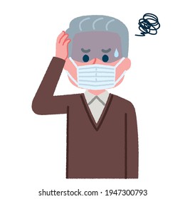 Illustration of a senior man who seems to be ill
