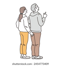 Ilustración de un hombre y una mujer mayores desde la espalda con un toque simple