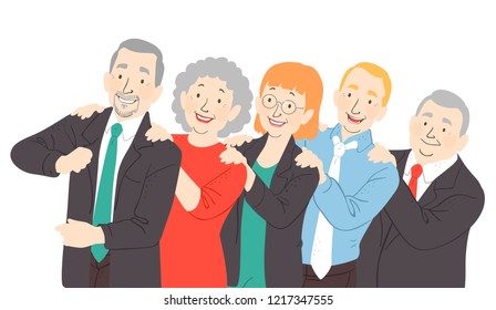 Illustration Of Senior Man And Woman In Business Attire Doing The Conga Dance