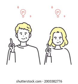 Illustration of a senior man and woman with a good idea.  vector.