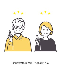 Illustration of a senior man and woman with a good idea.  vector.