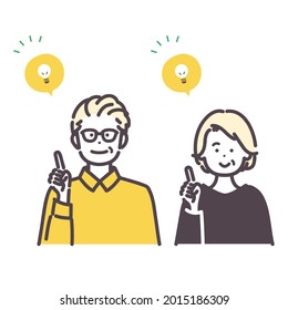 Illustration of a senior man and woman with a good idea.  vector.