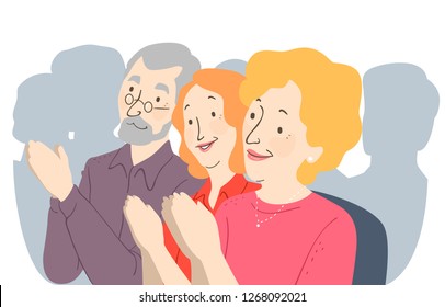 Illustration of Senior Man and Woman Sitting, Clapping and Looking In Front Listening