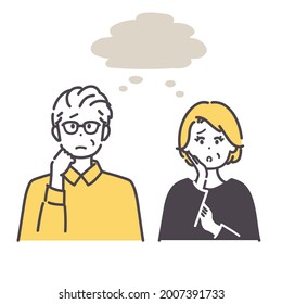 Ilustración de hombre y mujer en problemas. vector.