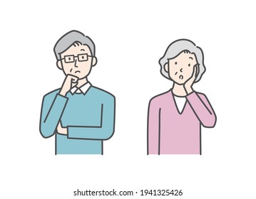 Illustration of a senior man and a senior woman who are worried.