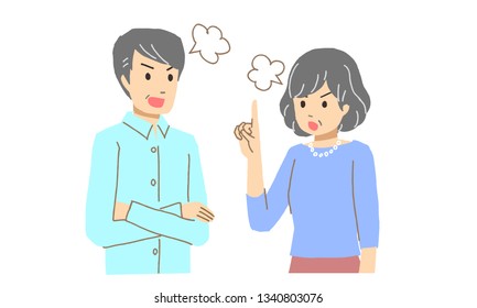 Illustration of senior men and women fighting