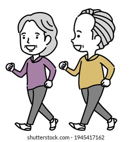 Illustration of senior men and women walking outside