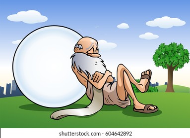 Illustration Of A Senior Old  Man Blow Trumpet On Nature Background