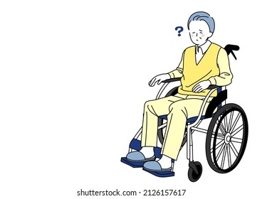 Illustration of a senior in a wheelchair who is having trouble understanding something.