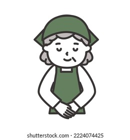 Illustration of a senior woman in an apron bowing