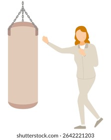 Illustration of a senior woman boxer hitting a sandbag, Vector Illustration