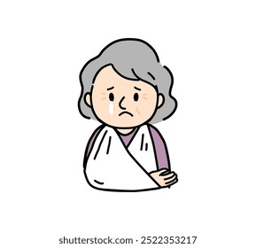 Ilustração de uma mulher idosa com um braço quebrado.