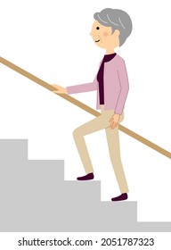 It is an illustration of a senior woman climbing the stairs.