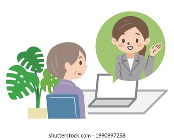 Illustration of a senior woman consulting online with a business woman