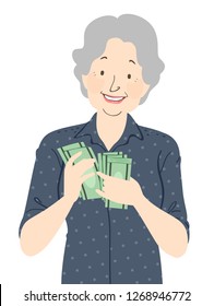 Illustration of a Senior Woman Counting Money, Cash Bills