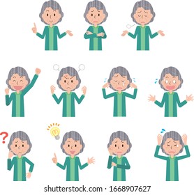 Illustration of senior woman facial expression set