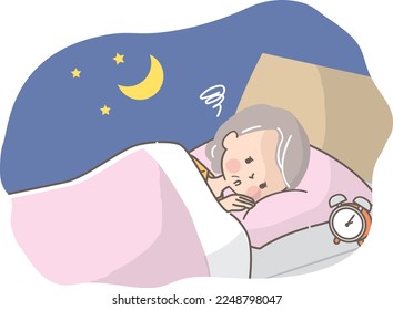 Illustration of senior woman having trouble sleeping