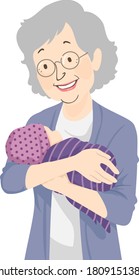 Illustration of a Senior Woman Holding Her Grandchild, a Newborn Baby