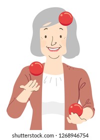 Illustration of a Senior Woman Juggling Three Balls