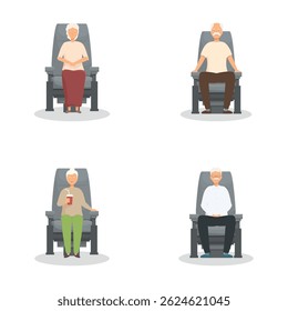 Illustration of a senior woman and man relaxing in armchairs, depicting calm and contentment
