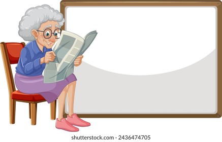 Illustration of a senior woman reading the news.