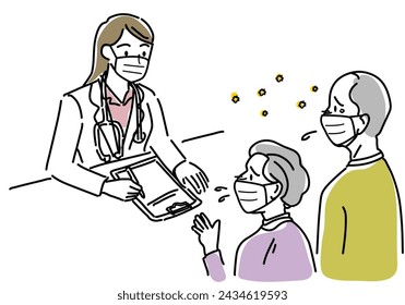 Illustration of a senior woman receiving a medical consultation from a doctor