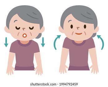 Illustration Of A Senior Woman Taking A Deep Breath