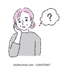 Illustration of a senior woman thinking, dementia, forgetfulness