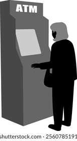 Illustration of a senior woman using an ATM