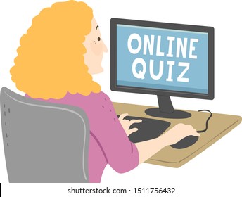 Illustration Of A Senior Woman Using The Computer And Taking An Online Quiz