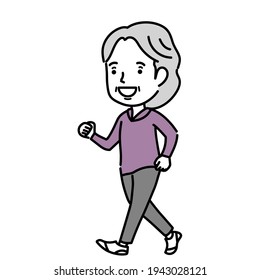 Illustration of a senior woman walking outside