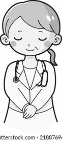 Illustration of a senior woman wearing a bowing white coat (with a stethoscope)