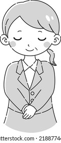 Illustration of a senior woman wearing a suit bowing
