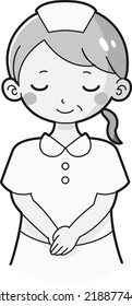 Illustration of a senior woman wearing a white coat bowing