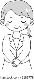 Illustration of a senior woman wearing a white coat bowing