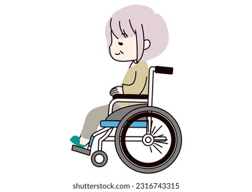 Illustration of a senior woman in a wheelchair seen from the side