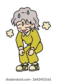 Illustration of a senior woman who is tired and sweaty after exercise