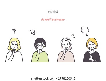 Illustration of senior women in trouble. vector.