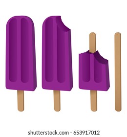 Illustration sequence of an ice cream scoop purple, grape stick popsicle. Ideal for catalogs, information and institutional material