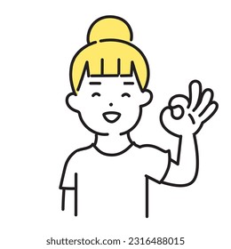 Illustration series of cute people _ casual woman_OK sign