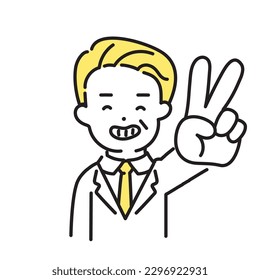 Illustration Series of Cute Person _ Senior Office Worker_ Peace Sign