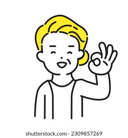Illustration Series of Cute Person _ Senior Women_ OK Sign