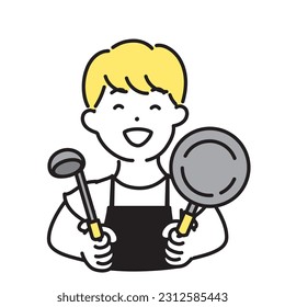 Illustration Series of Cute Person _ Male Clerk_ Cooking
