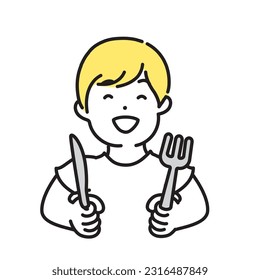 Illustration Series of Cute Person _ Food men in casual clothes _ Eat