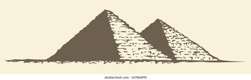 Illustration of a series of vector drawings for the Seven Wonders of the Ancient World. Great Pyramid of Giza (also known as the Pyramid of Khufu or the Pyramid of Cheops)